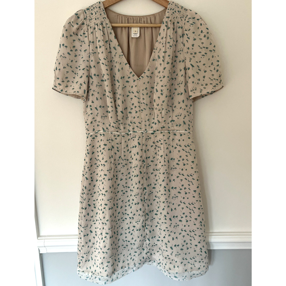 J. Crew‎ Vintage Y2K Silk Babydoll Dress Size 8 Cream Green Floral